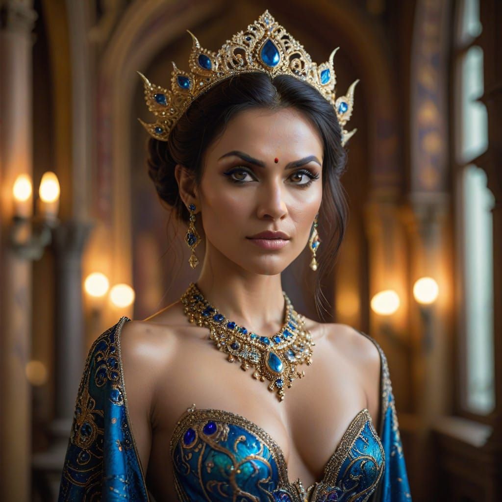 Regal beauty draped in silk and shadows