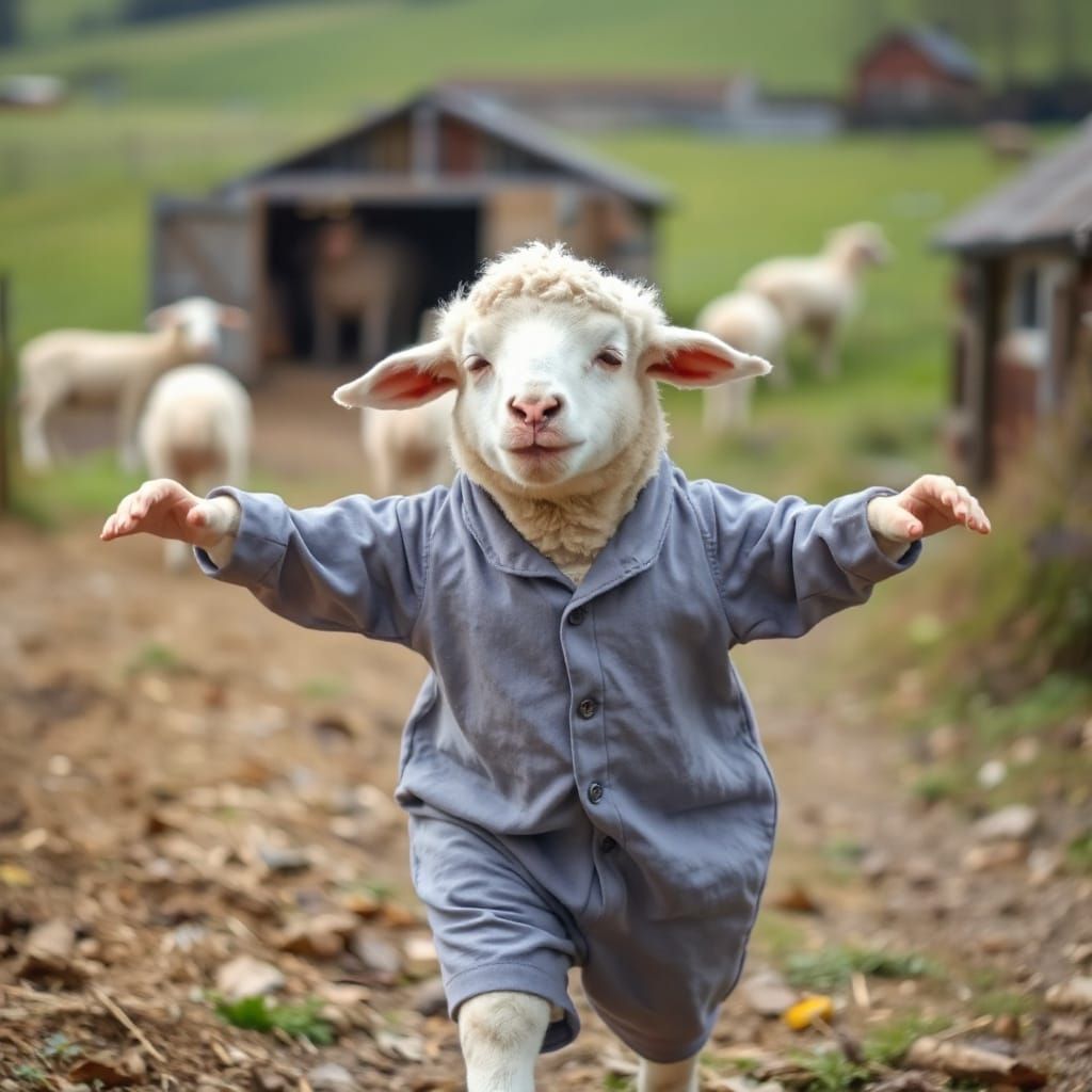 Sleepwalking Sheep in Pajamas on the Farm