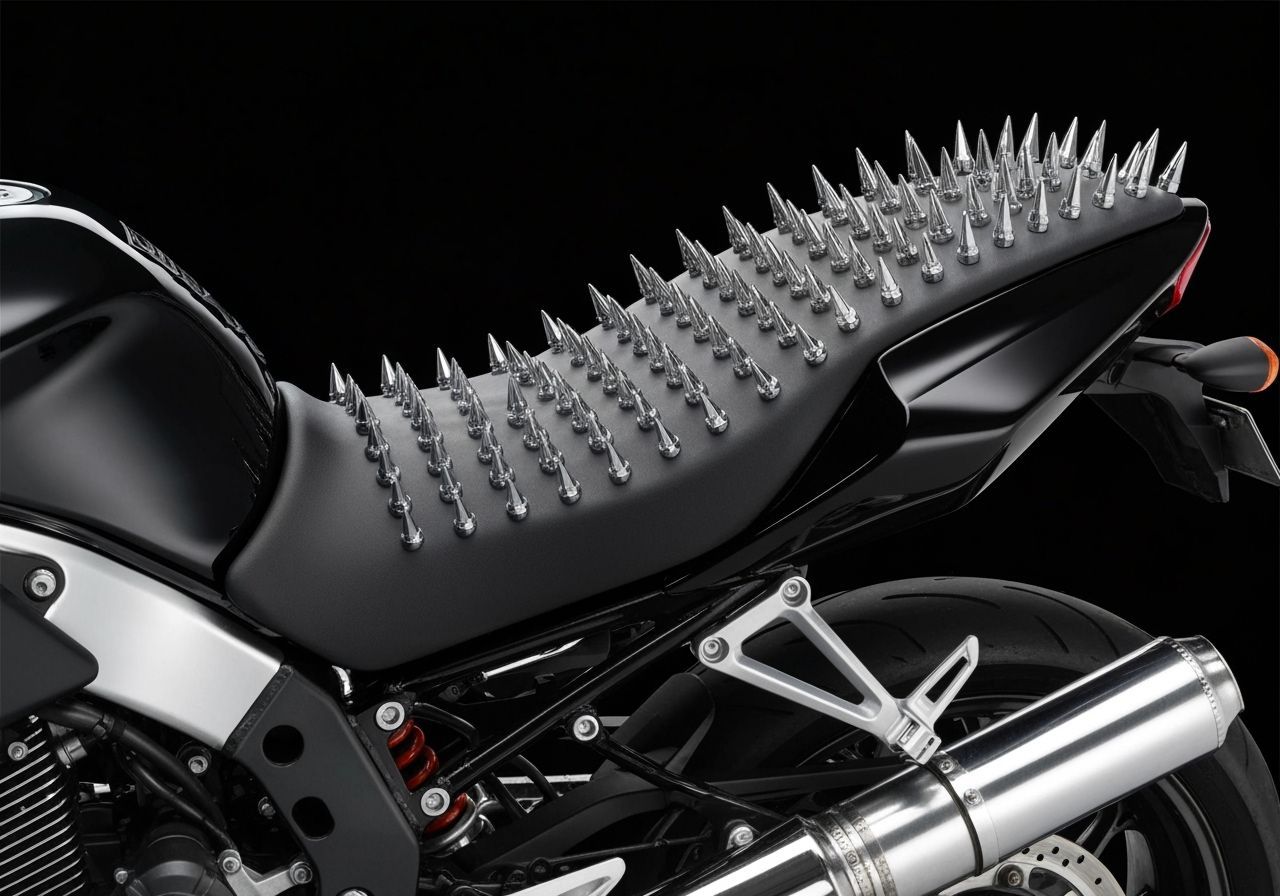 Chrome Spiked Motorcycle Saddle: Photorealistic Advertising ...