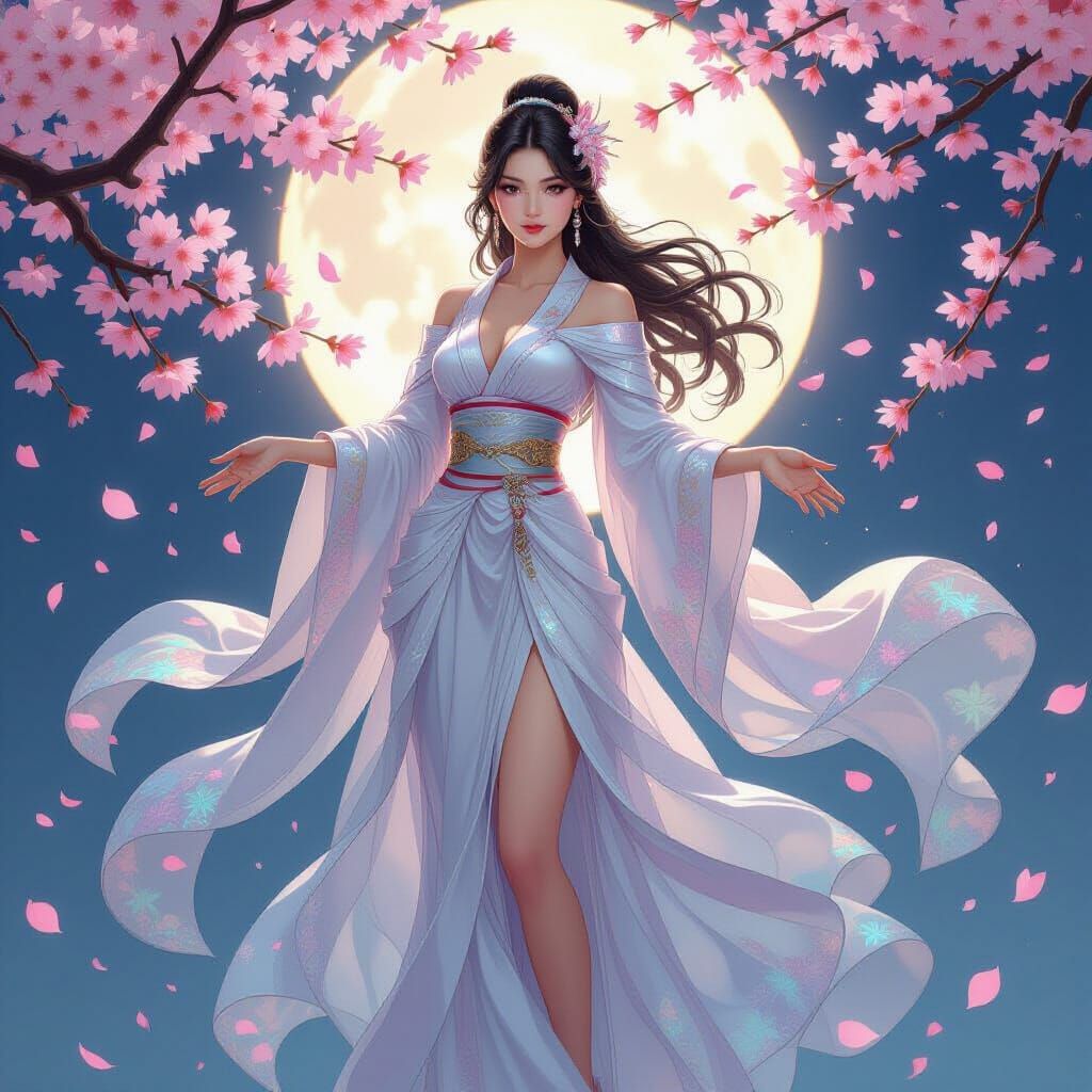 Ethereal Empress Emerges from Cherry Blossoms