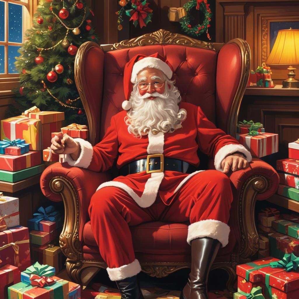 Retro Holiday Postcard of Santa in Comic Art Style