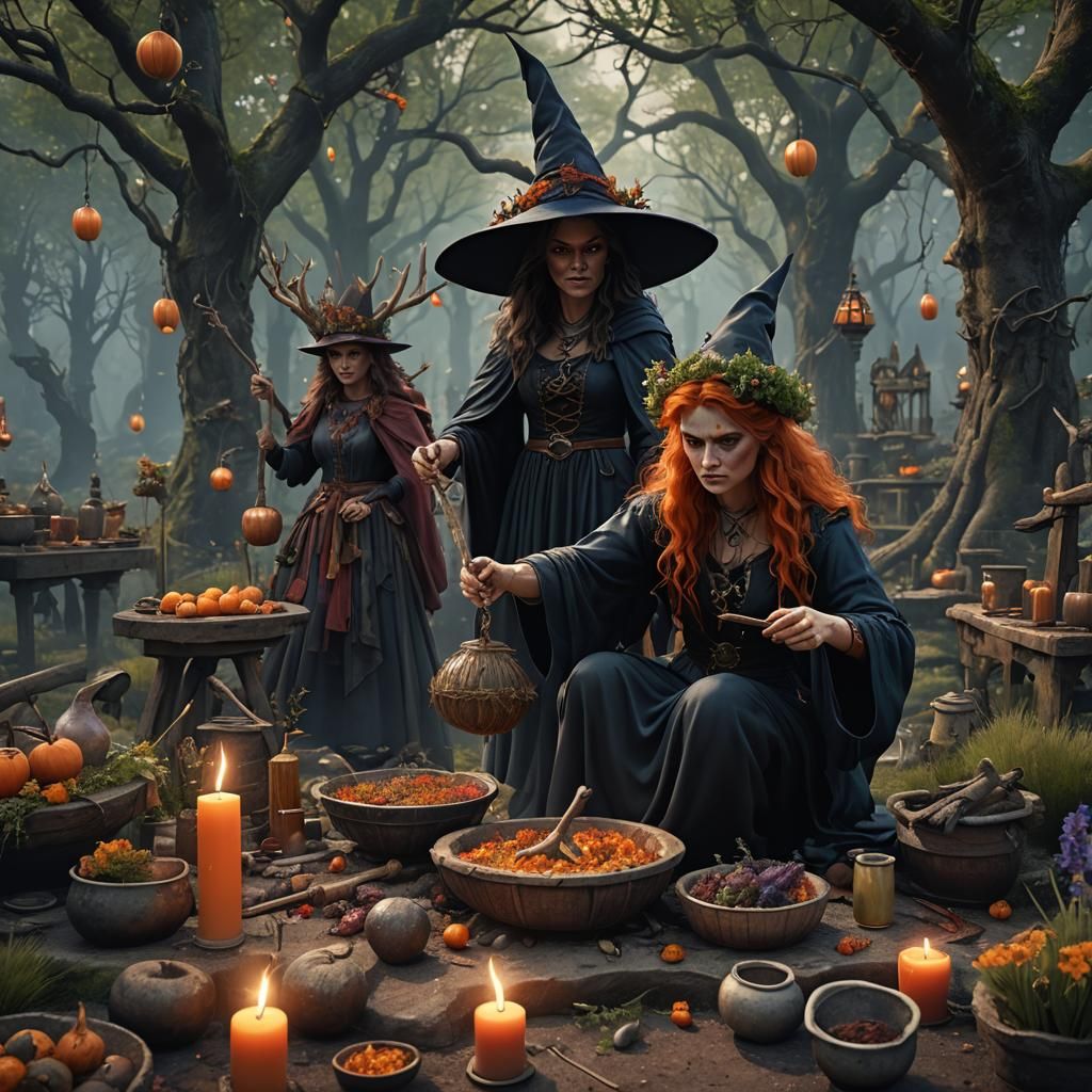 Witch Prepares for Beltane in Fantasy Art
