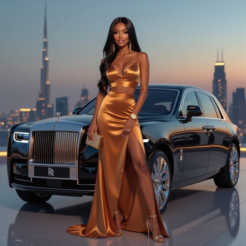 Elegant Woman Exiting Rolls-Royce: Digital Art