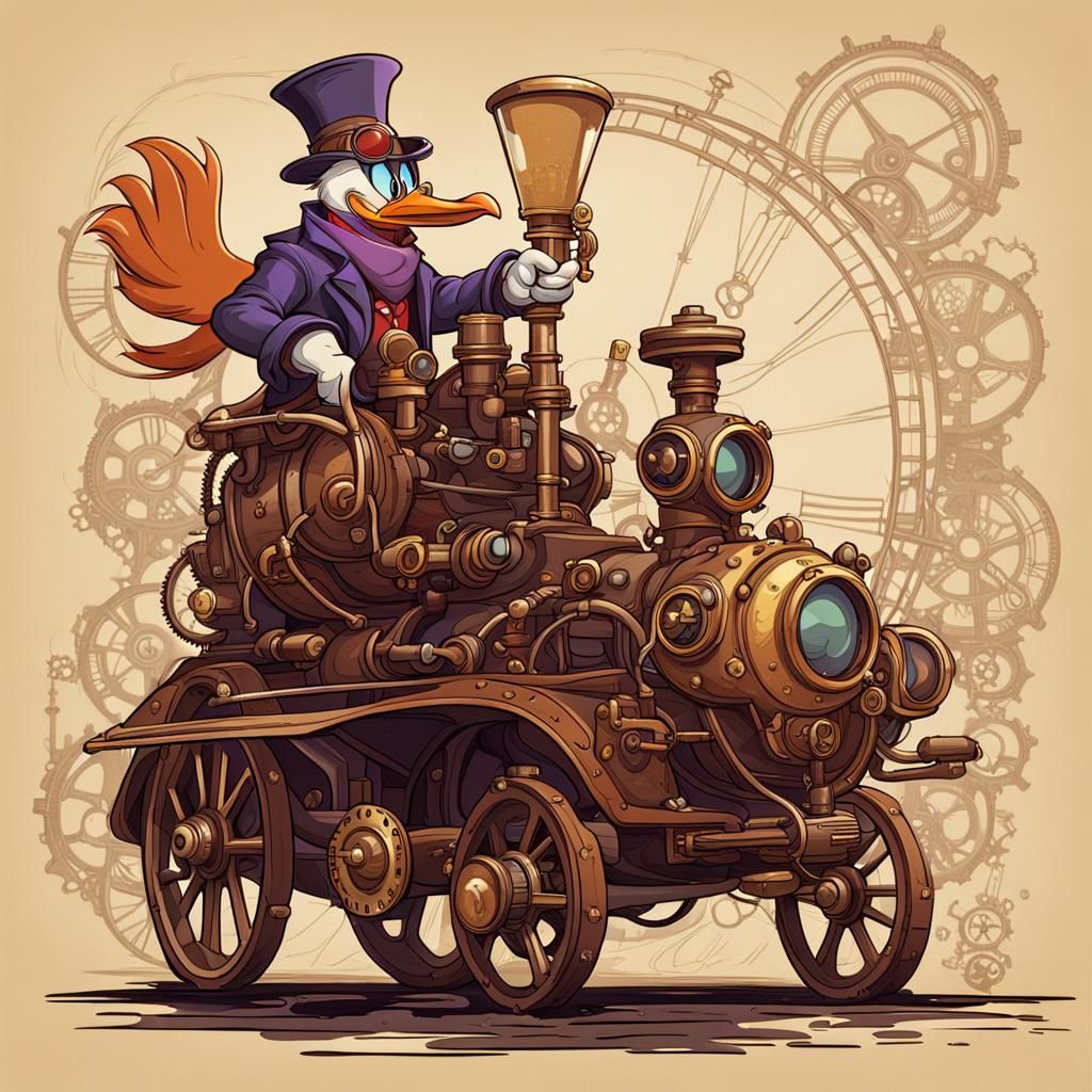 Steampunk Darkwing Duck with Steampunk Engine
