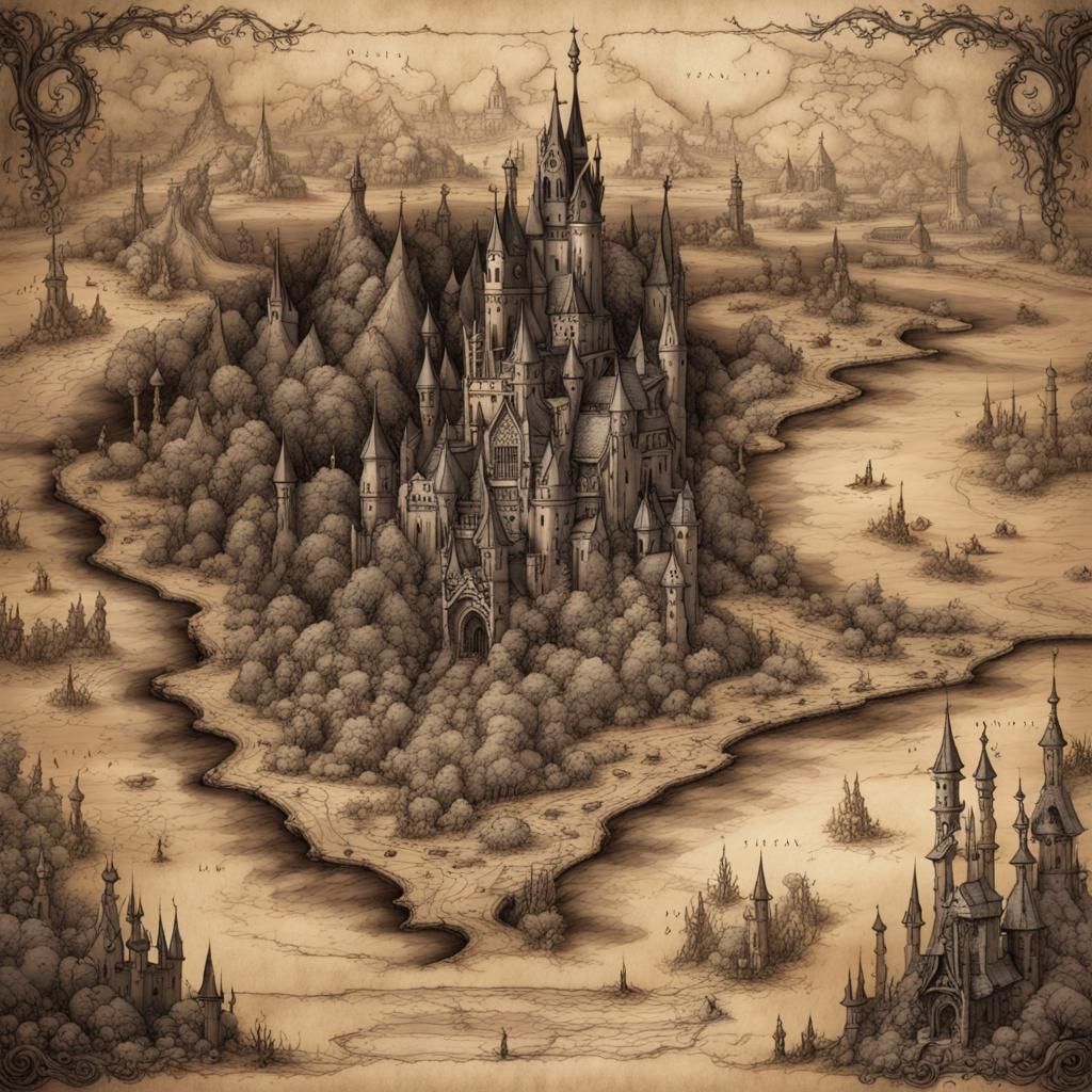 Detailed Gothic Map of a Dark Fantasy Land