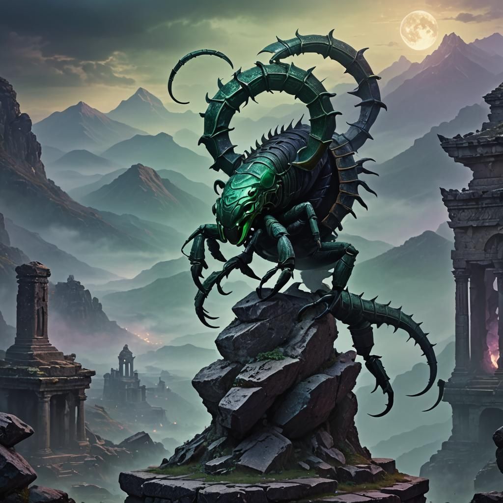 Mystical Scorpion in Dark Fantasy Landscape
