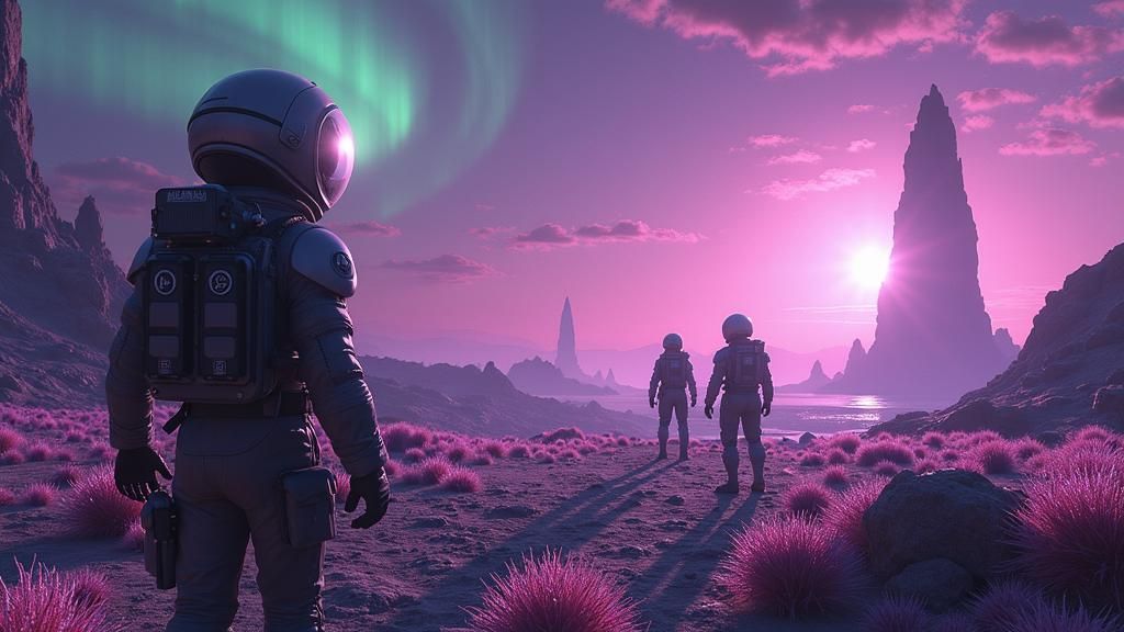 Surreal Alien Planet Discovery with Crystalline Landscape