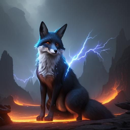 Fox Engulfed in Dark Magic and Lightning