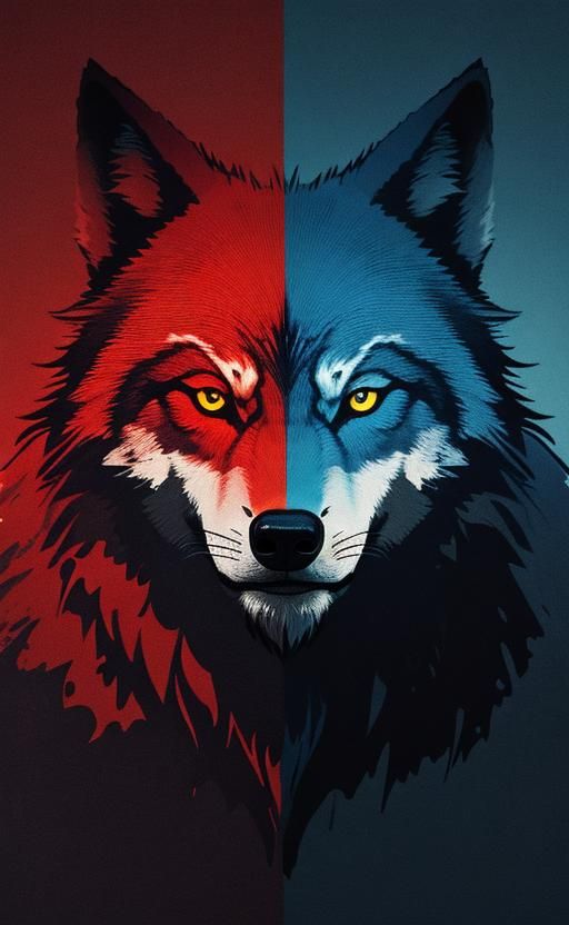 Red and Blue Duotone Wolf Illustration