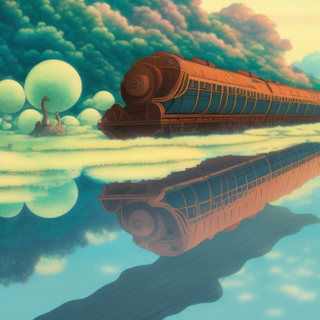 Spirited Away Train in Water: Manga Style