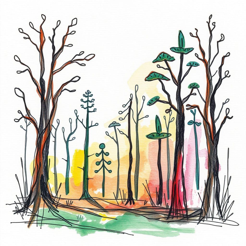 Whimsical Forest Scene in Pastel Hues