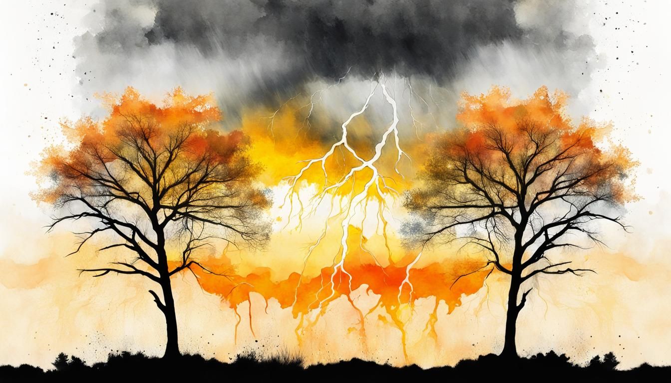 Dramatic Tree Silhouette in Watercolor Splash Art
