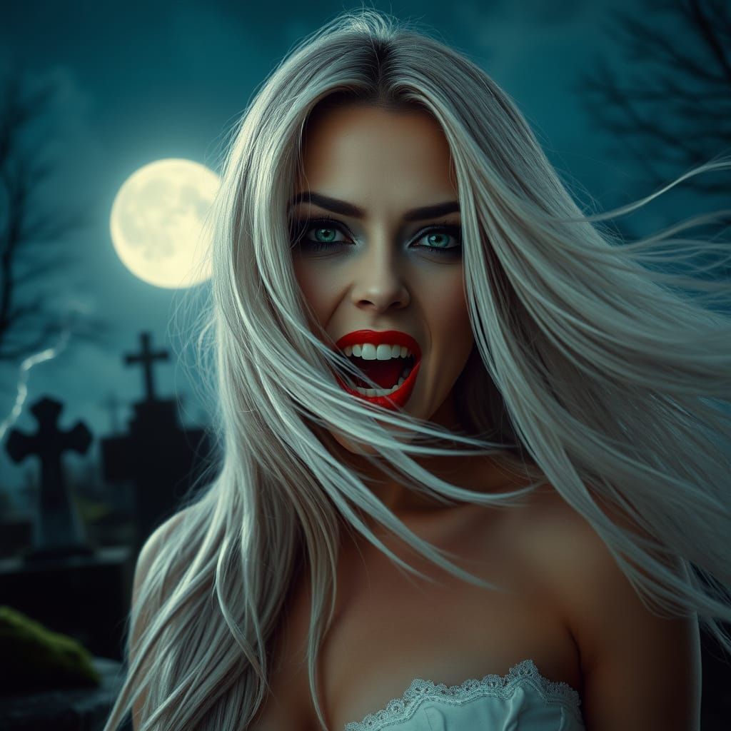 Ethereal Vampire Goddess Under the Full Moon