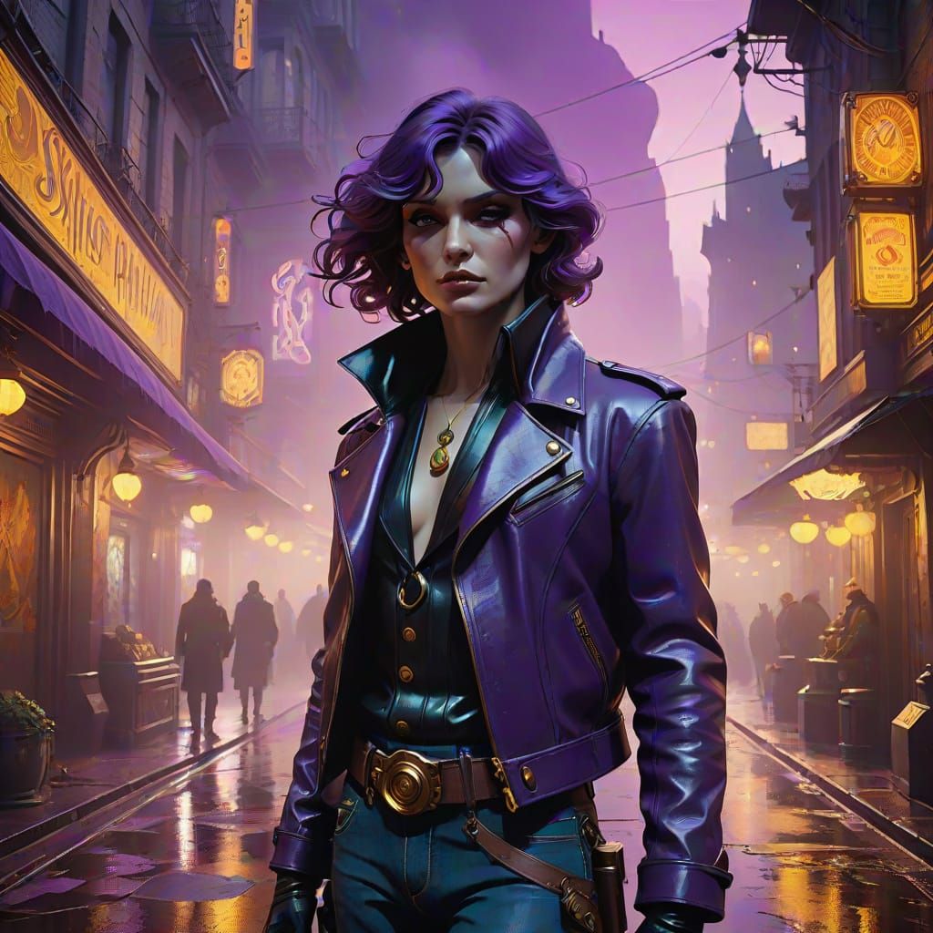 Gothic Figure in Dark Alleyway, High-Tech Pistol at the Read...