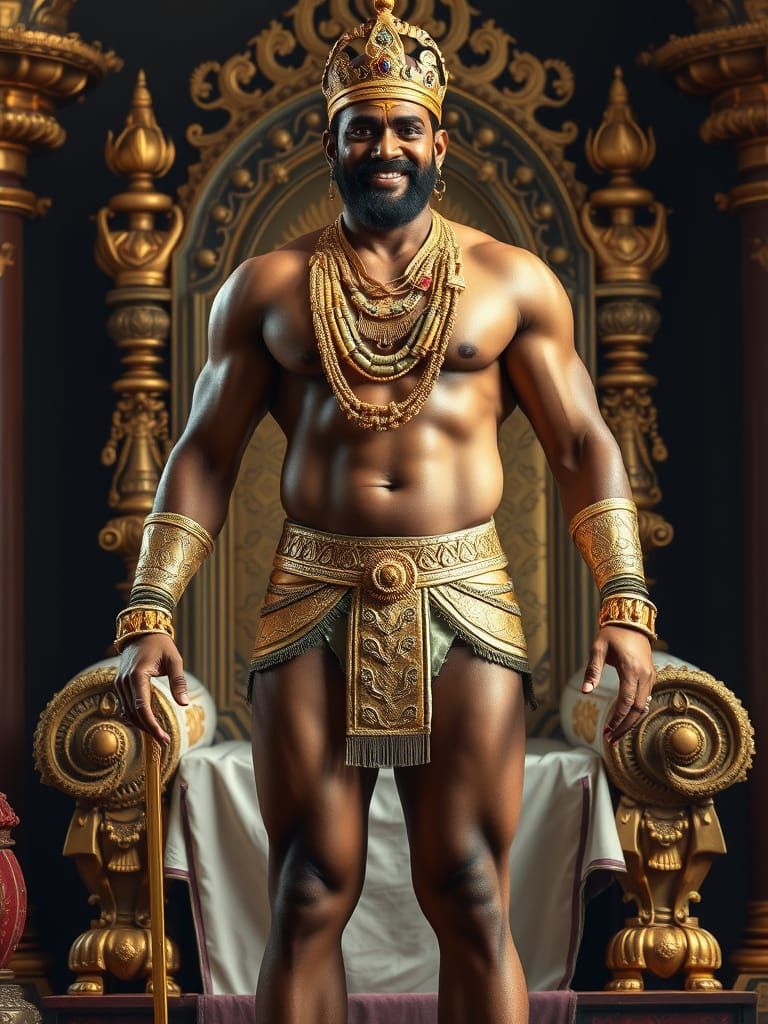 Majestic Sri Lankan King in Gold Lamé Undergarment