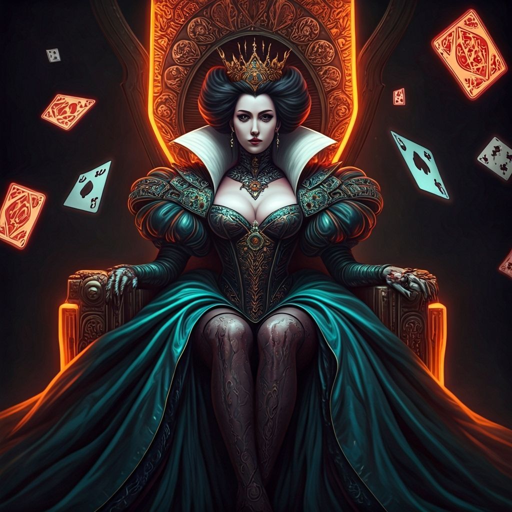 Cyberpunk Queen of Hearts Empress on Neon Throne