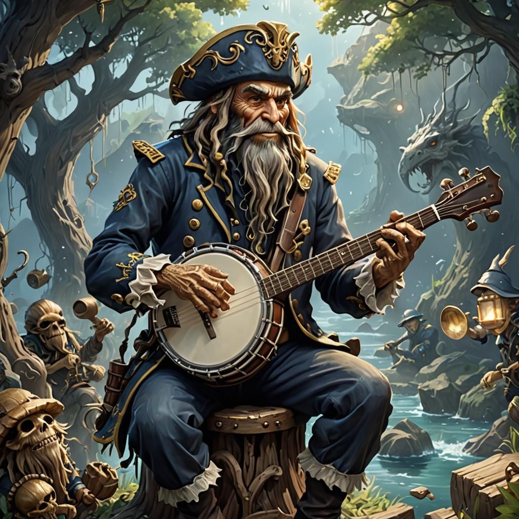 Davy Jones Plays Banjo: 3D Anime Art
