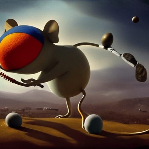 Alien Mice Play Baseball: Surreal Sci-Fi Art