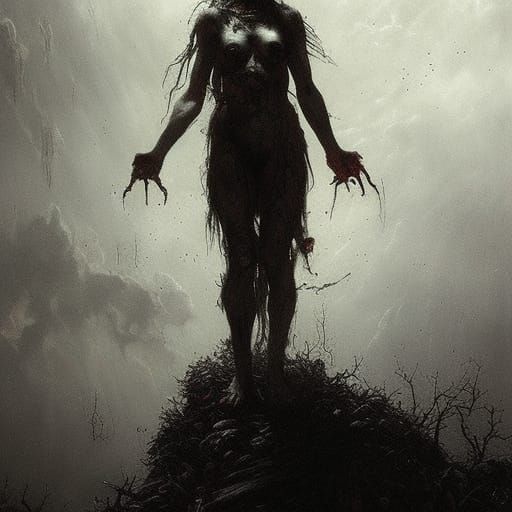 Cursed Zombie Cannibalism: A Horror Illustration