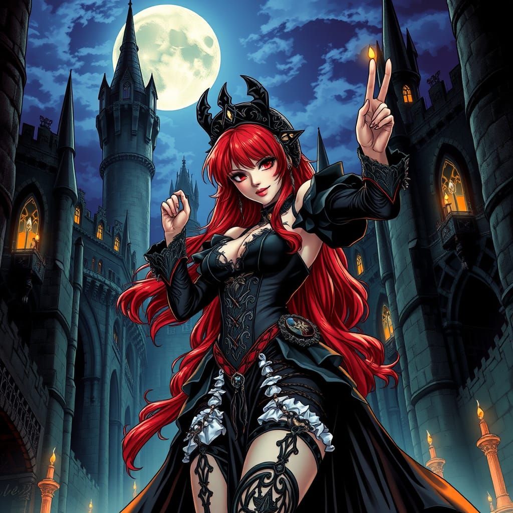 Heroic Redhead in Gothic Castle, Anime Style