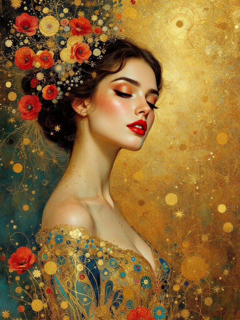 Golden Woman Portrait in Vienna Secession Style