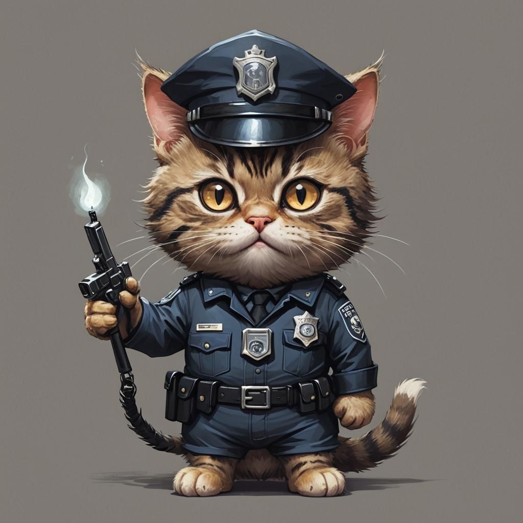 Sinister Cat Cop in Comic Book Style