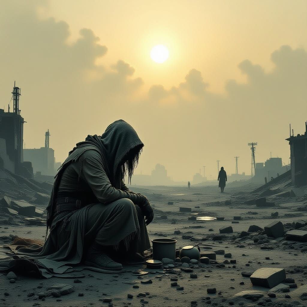 Lone Survivor in Desolate Post-Apocalyptic Wasteland