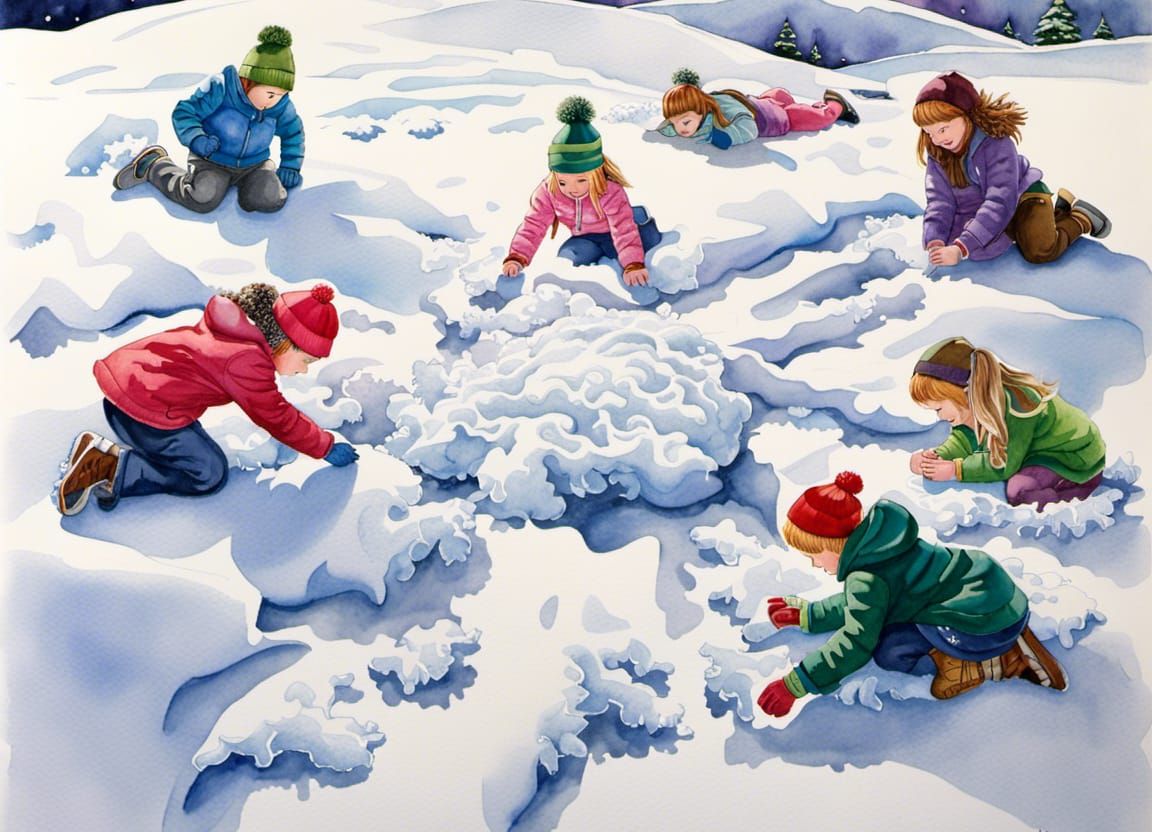 Snow Angels in Ireland: Watercolor Winter Scene