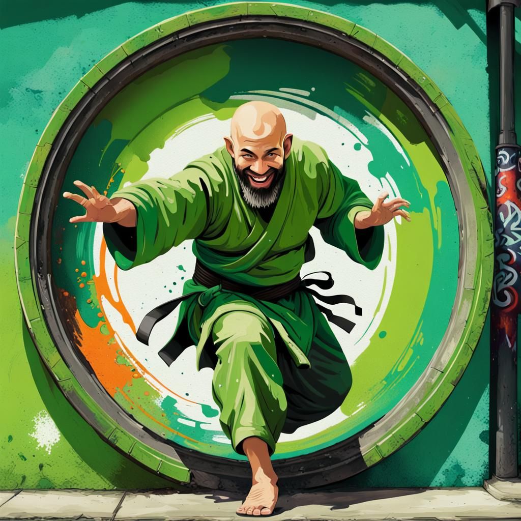 Monk Martial Artist Emerges in Graffiti Street Art