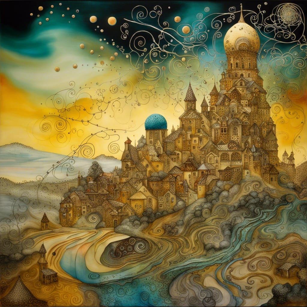 Ethereal Landscape in Surreal Encaustic Art Style