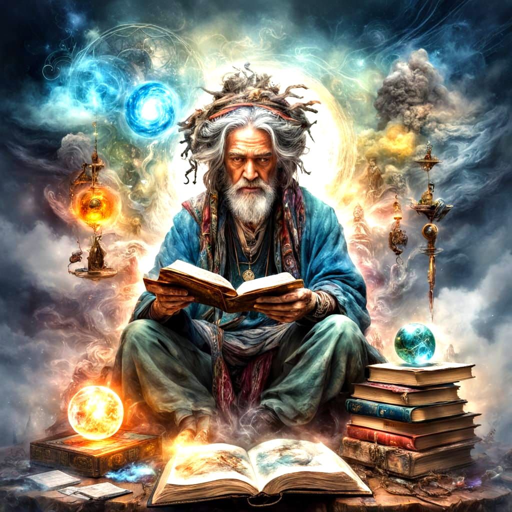 Mystic Sage in Watercolour with Crystal Orbs