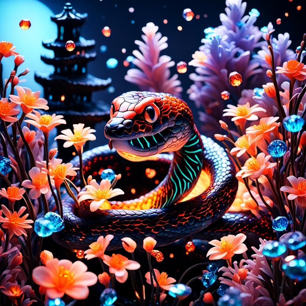 Bioluminescent Crystal Snake Sculpture