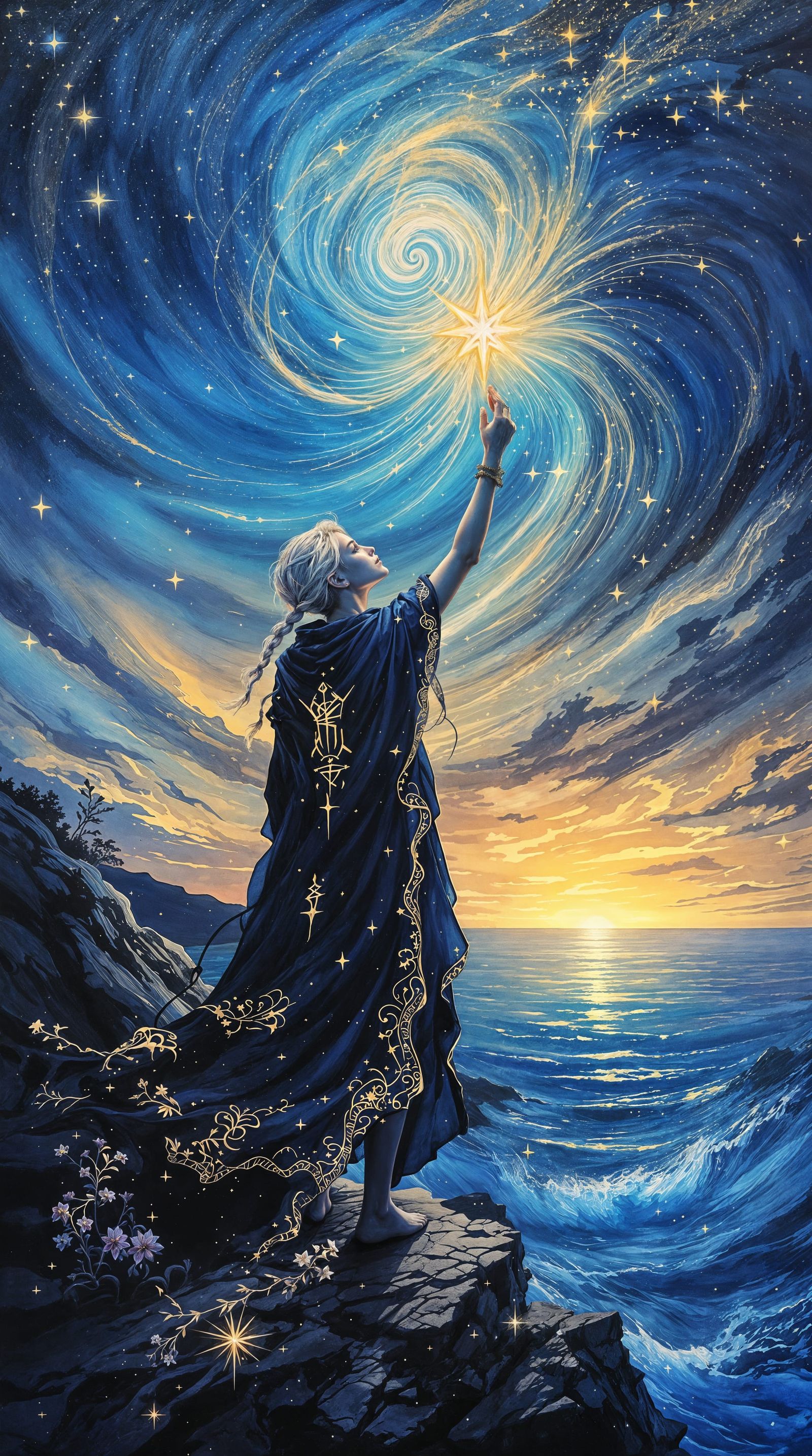 Ethereal Youth Contemplates Celestial Wonders Under Starligh...