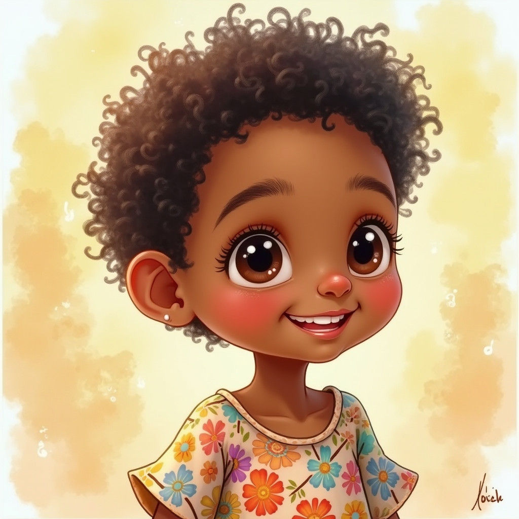 Joyful Brown-Skinned Child in Watercolor Style