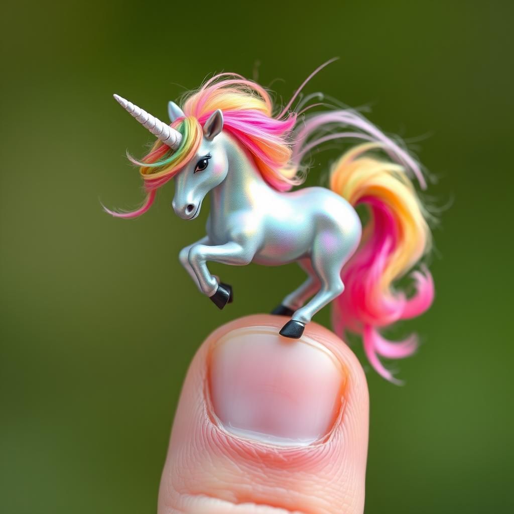 Miniature Unicorn Perched on a Fingertip