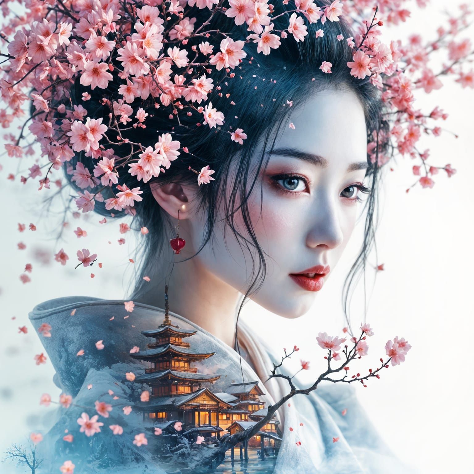 Beautiful Cherry blossoms Geisha...