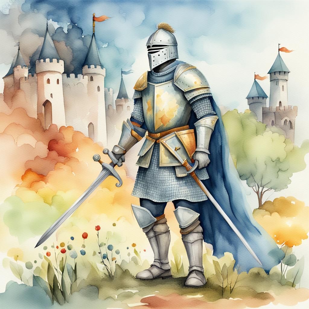 Watercolor Knight in Armor Illustration
