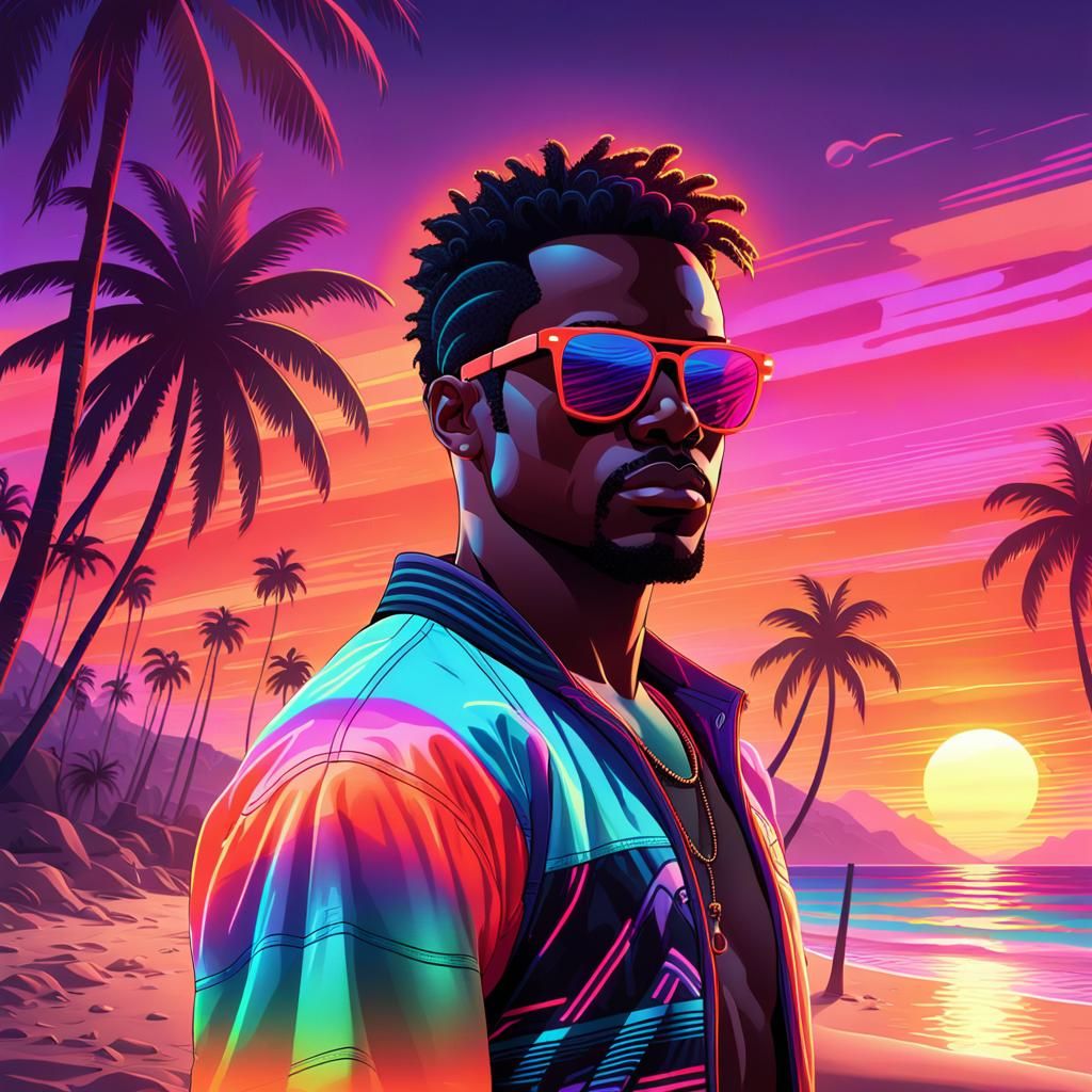 Neon Sunset Silhouette in Synthwave Style