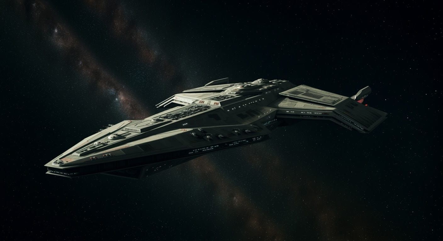 Cinematic Starship Concept Art in Deep Space