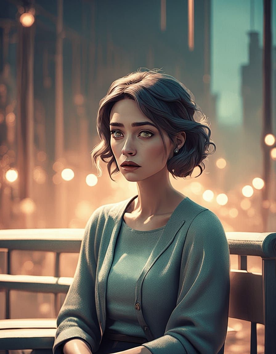 Vintage Portrait of a Sad Young Woman in Soft Light