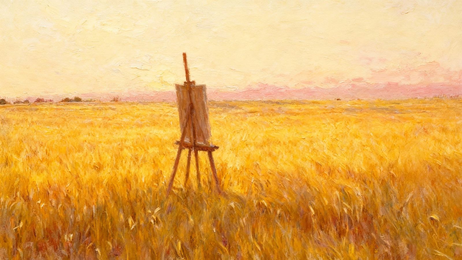 Golden Hour Landscape with Easel in Impressionist Style
