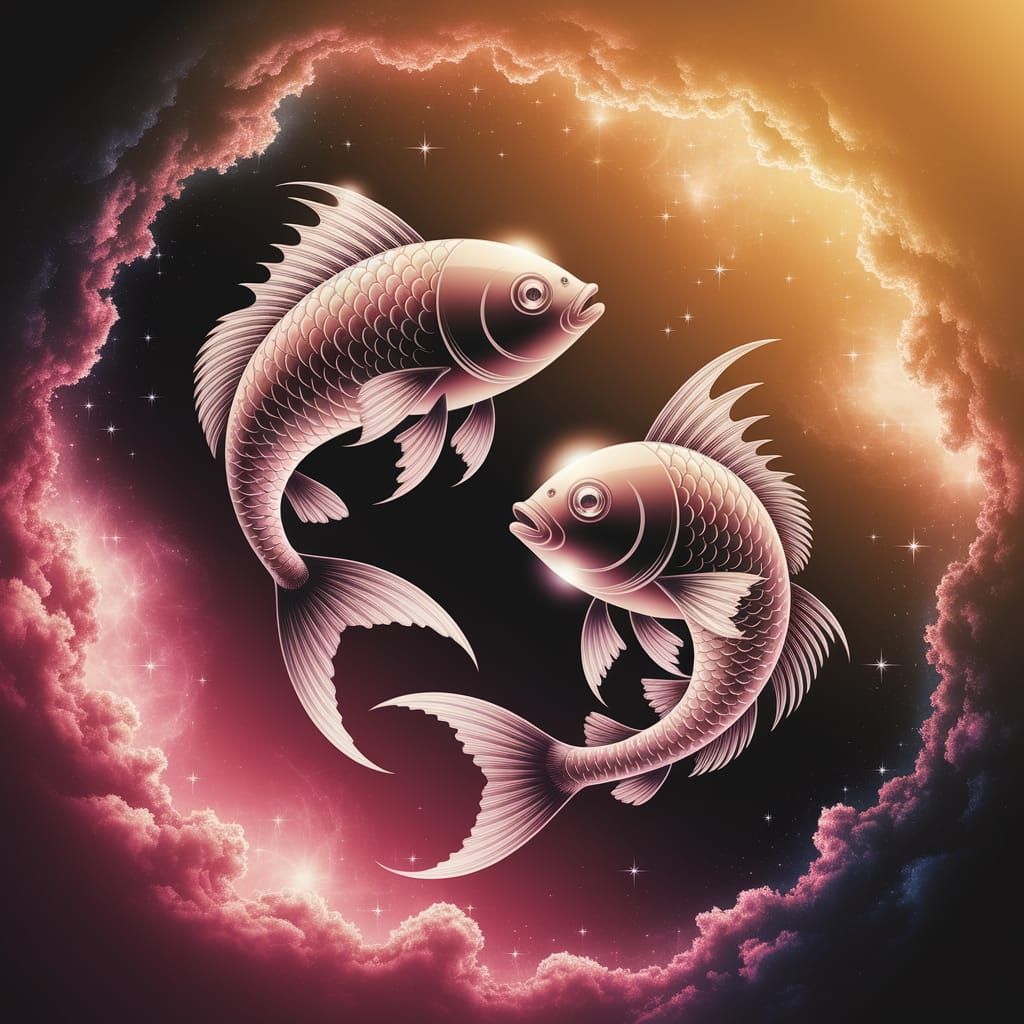 Surreal Pisces Symbol in Cosmic Glow