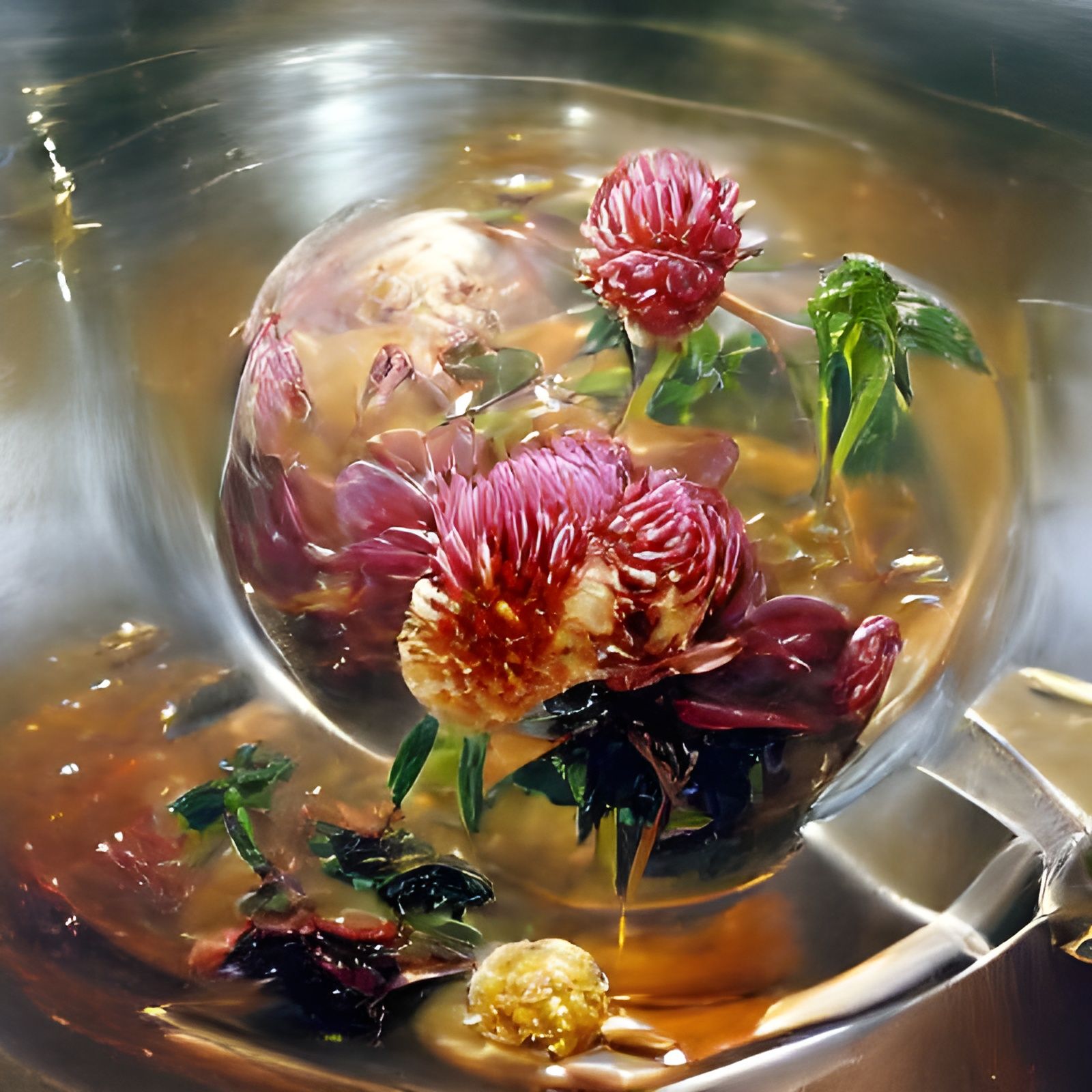 Blooming Flower Tea in Boiling Water, Oil Painting