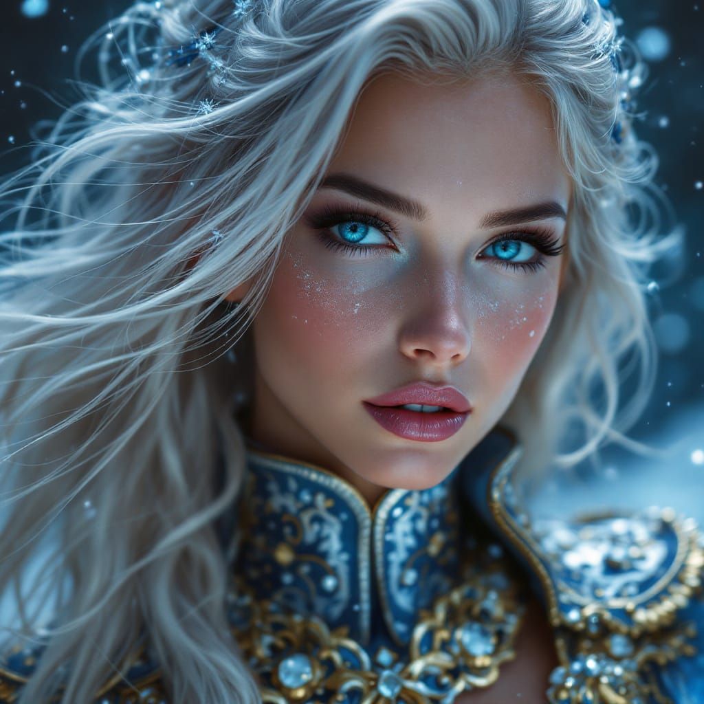Winter Mage Portrait in Starry Night Sky