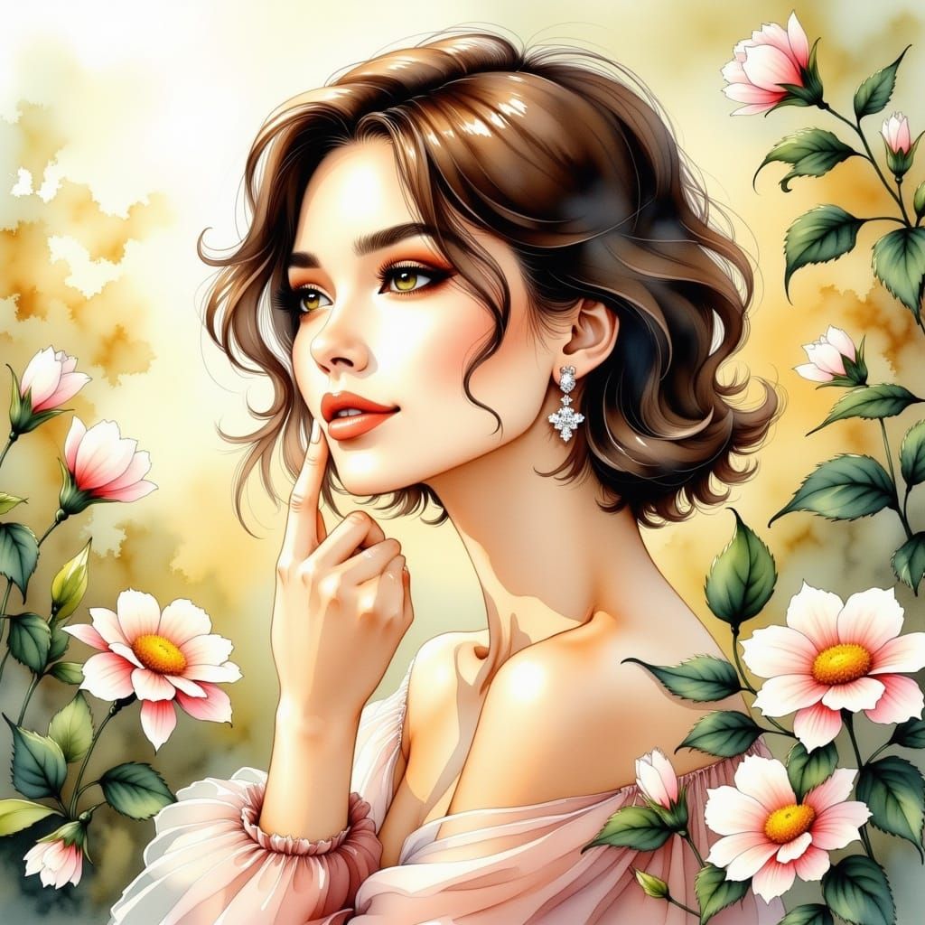 Ethereal Woman in Floral Dreamscape