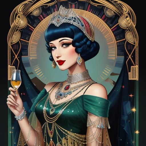 Art Deco Burlesque Woman in Flapper Gown