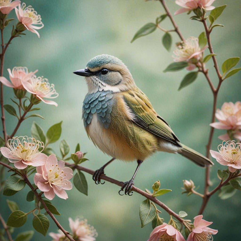 Ethereal Bird Portrait on Dreamy Tulle