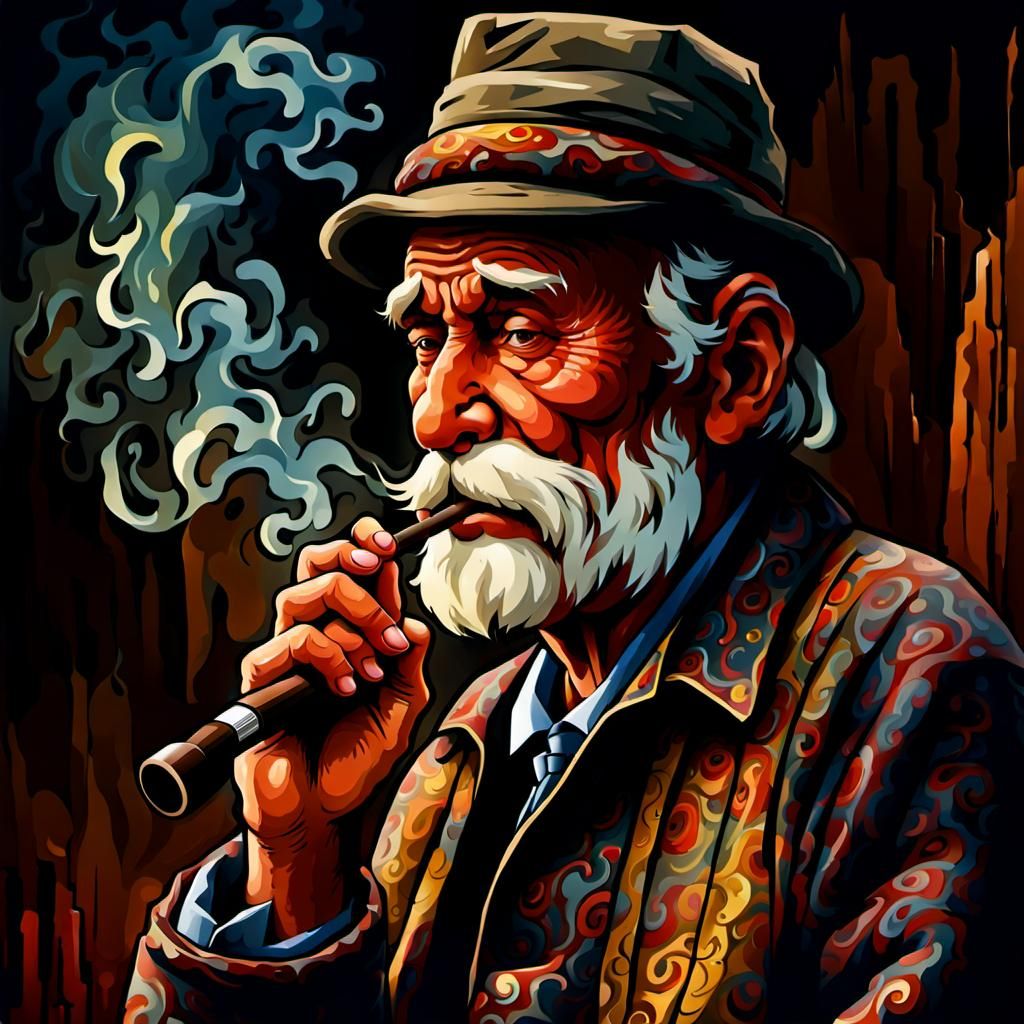 Old Man Smoking Pipe in Digital Art