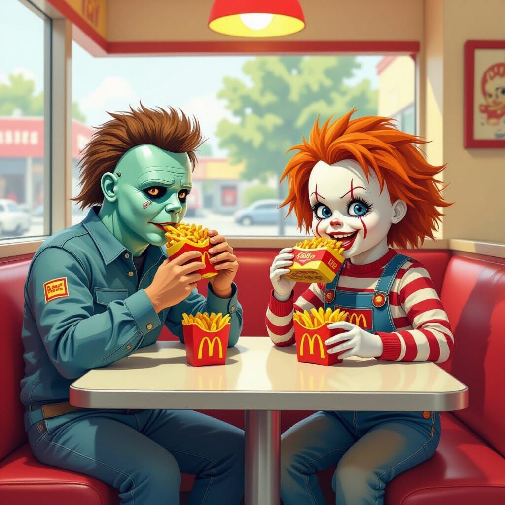 Michael Myers and Chucky Enjoying Happy Meals