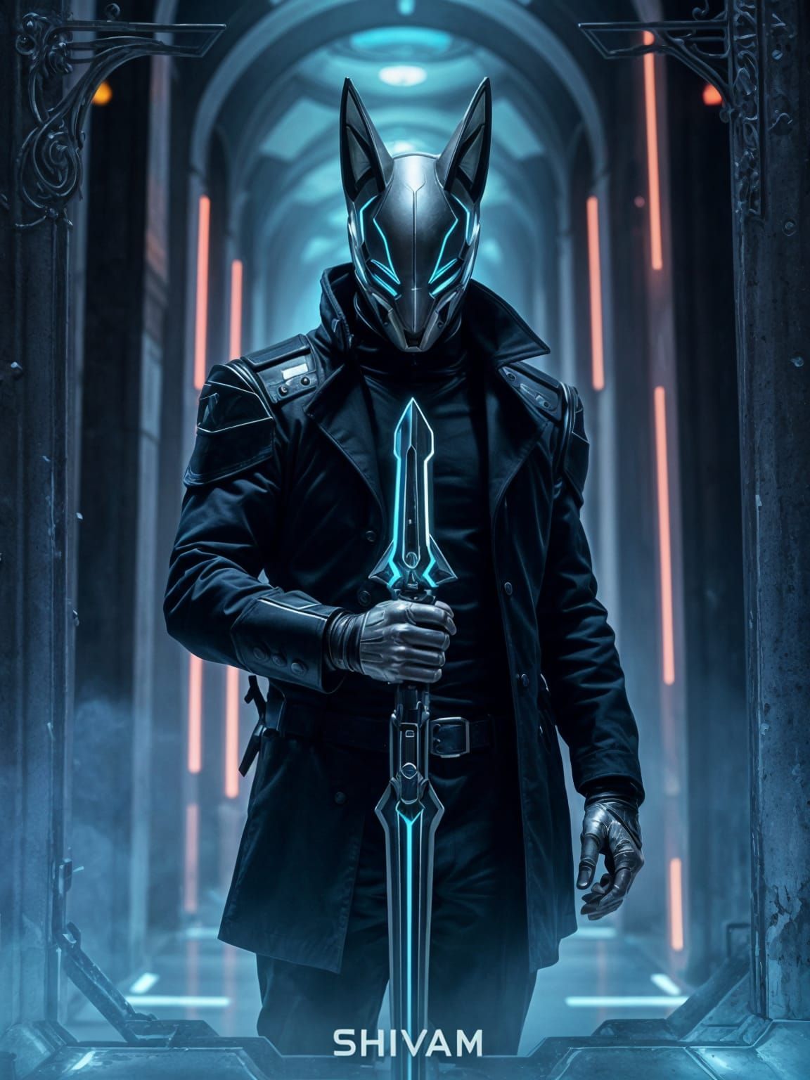 Enigmatic Operative in Futuristic Cathedral